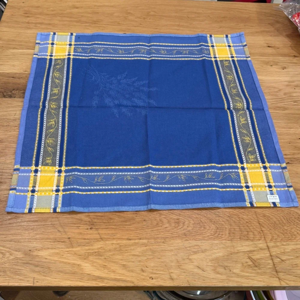 Set of 2 French Provencal Blue Yellow 100% Cotton Napkins Made in France Summer